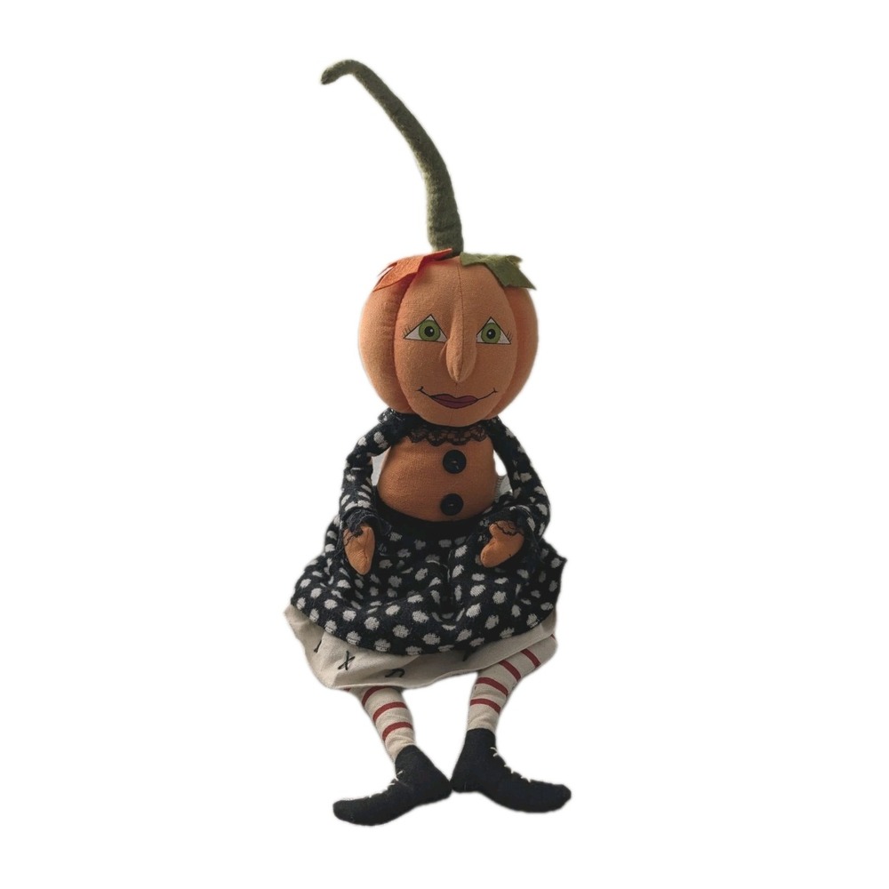 Halloween Lady Pumpkin Jack O Lantern Plush Doll Shelf‎ Sitter 13" Folk Whimsy